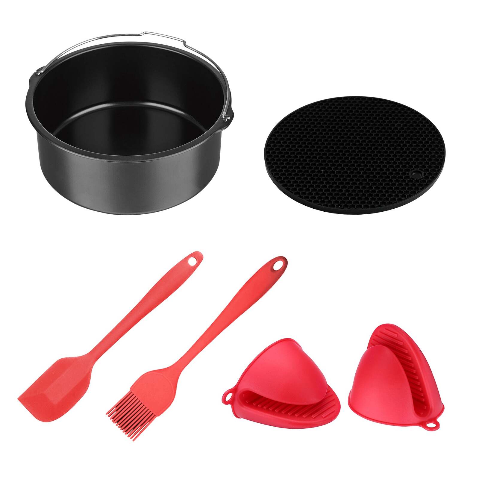 5pc 20.3cm Air Fryer Accessory Mat/Spatula/Tin/Brush/Mtt Bake Set