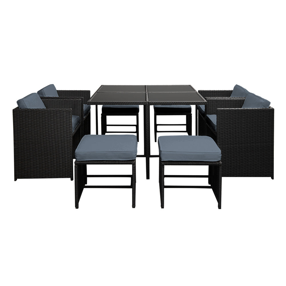 Gardeon Outdoor Dining Set 9 Piece Wicker Table Chairs Setting Black