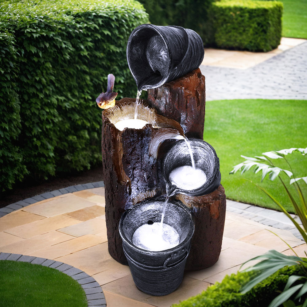 Gardeon Solar Water Feature with LED Lights 3-Tier Buckets 76cm