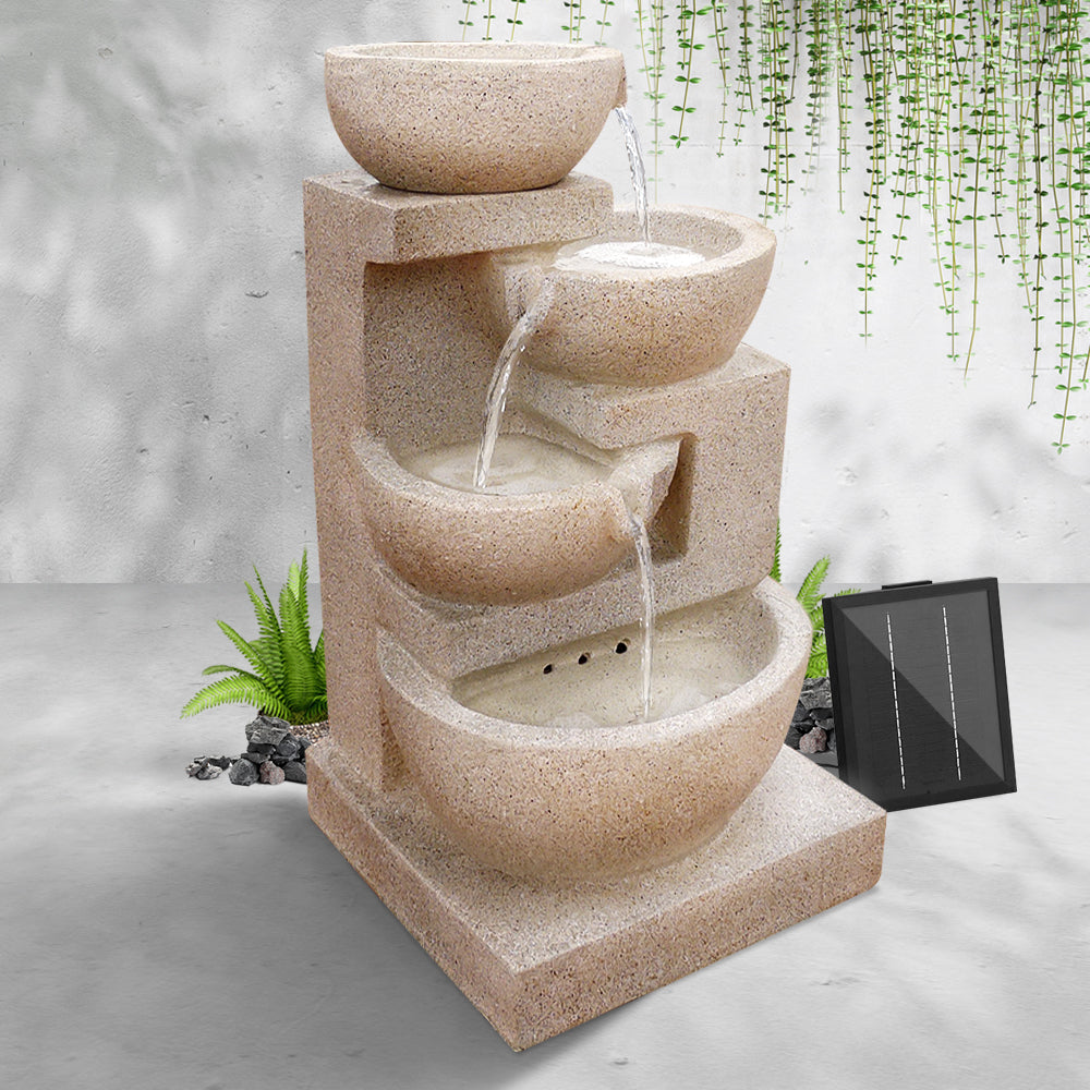 Gardeon Solar Water Feature with LED Lights 4-Tier Sand 72cm