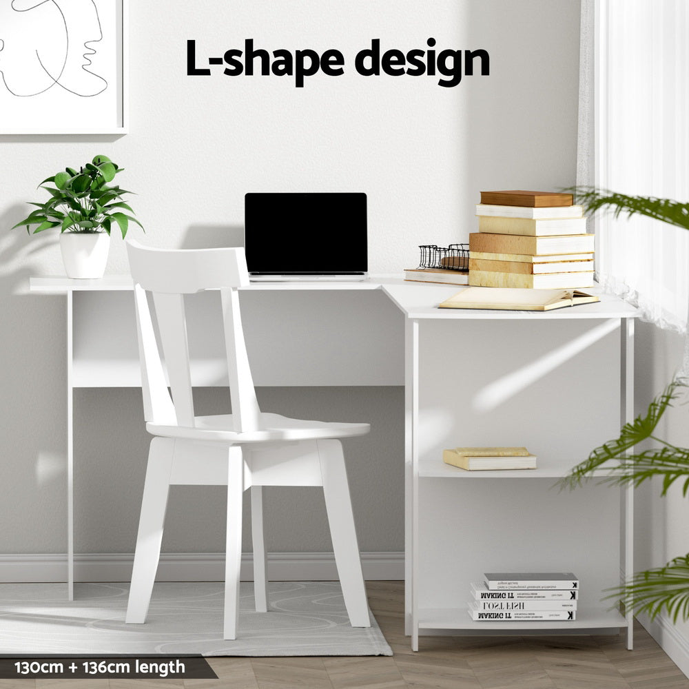 Artiss Computer Desk Shelf L-Shape White 136CM