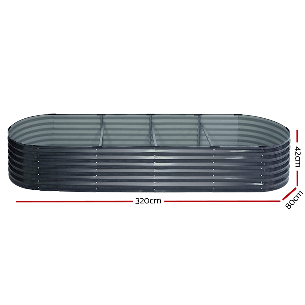 Greenfingers Garden Bed 320X80X42cm Oval Planter Box Raised Container Galvanised