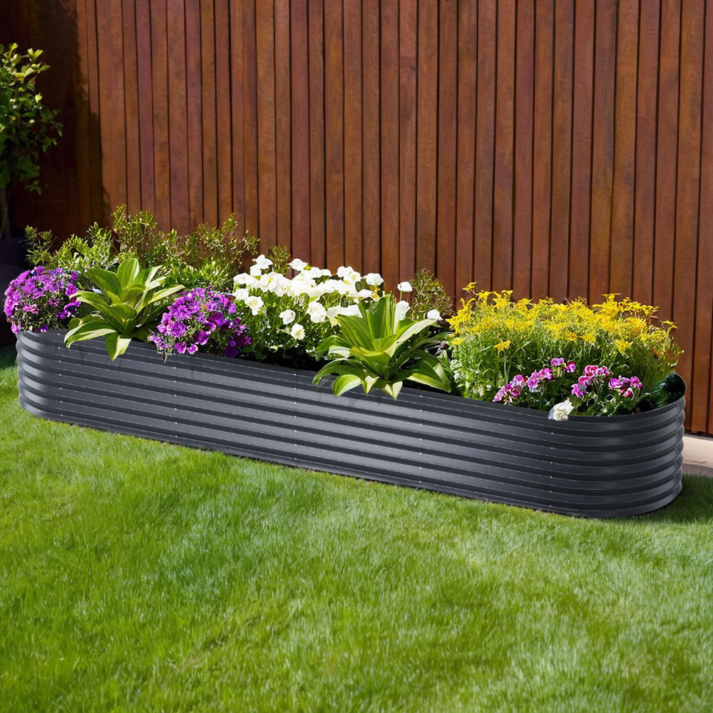 Greenfingers Garden Bed 320X80X42cm Oval Planter Box Raised Container Galvanised