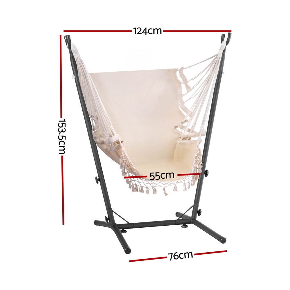 Gardeon Hammock Chair Outdoor Camping Hanging with Stand Cream