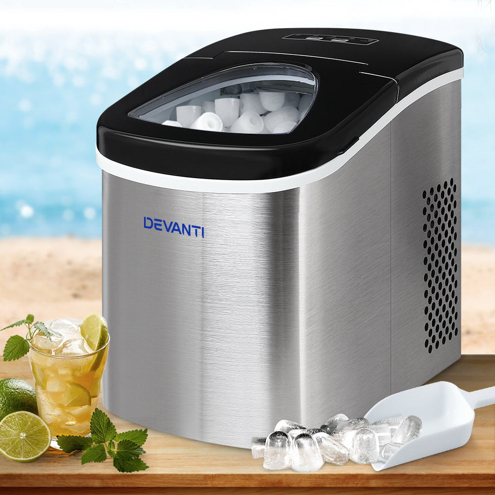 Devanti 2.4L Stainless Steel Portable Ice Cube Maker