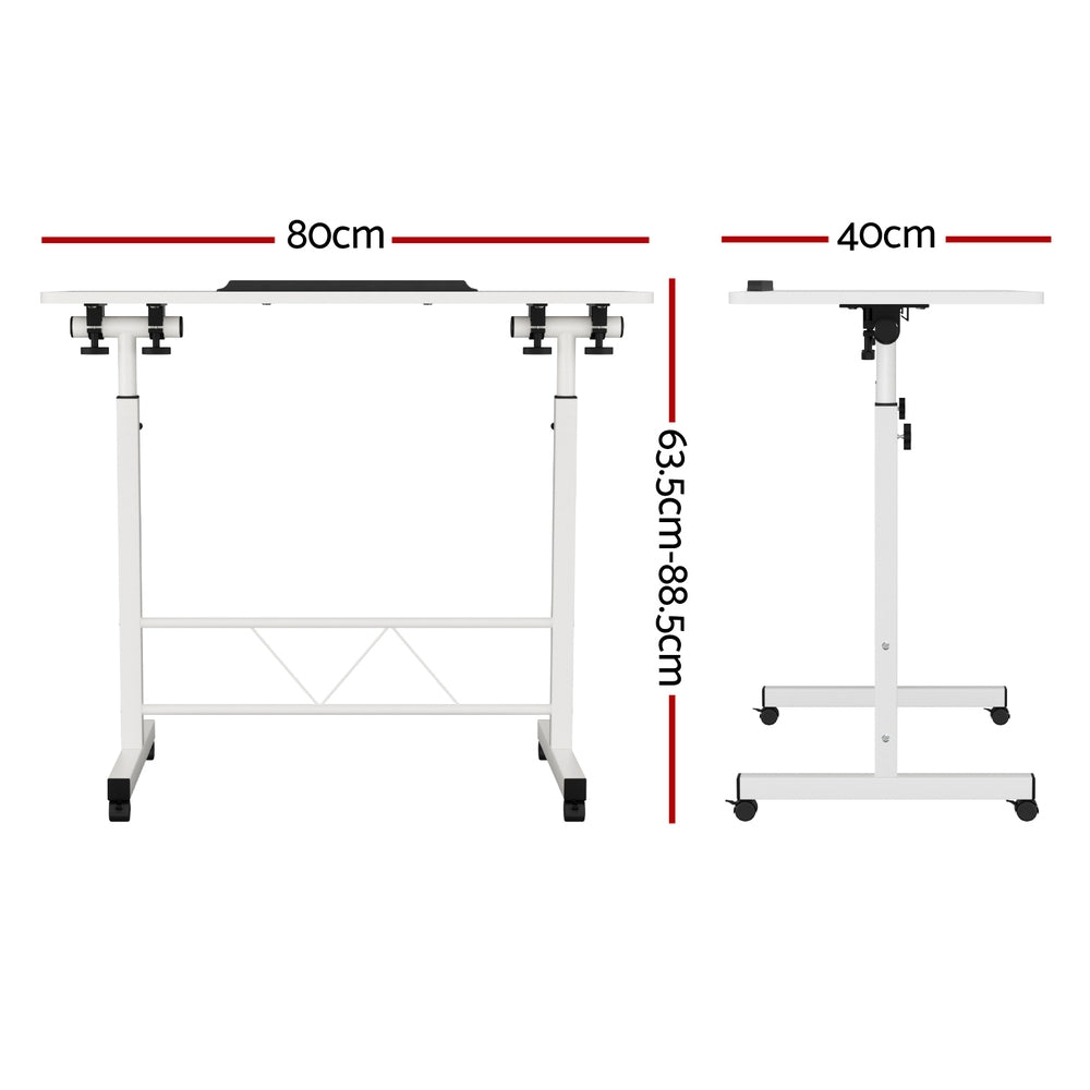 Portable Mobile Laptop Desk Notebook Computer Height Adjustable Table Sit Stand Study Office Work White