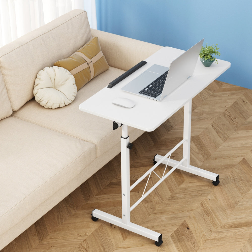 Portable Mobile Laptop Desk Notebook Computer Height Adjustable Table Sit Stand Study Office Work White