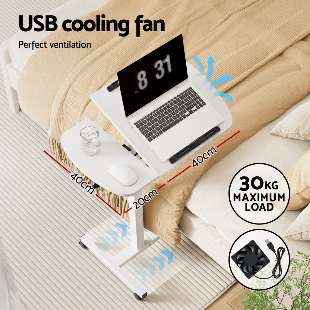 Artiss Laptop Table Desk Adjustable Stand With Fan - White