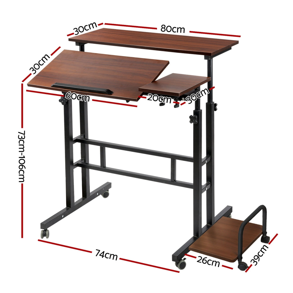 Artiss Twin Laptop Table Desk - Dark Wood