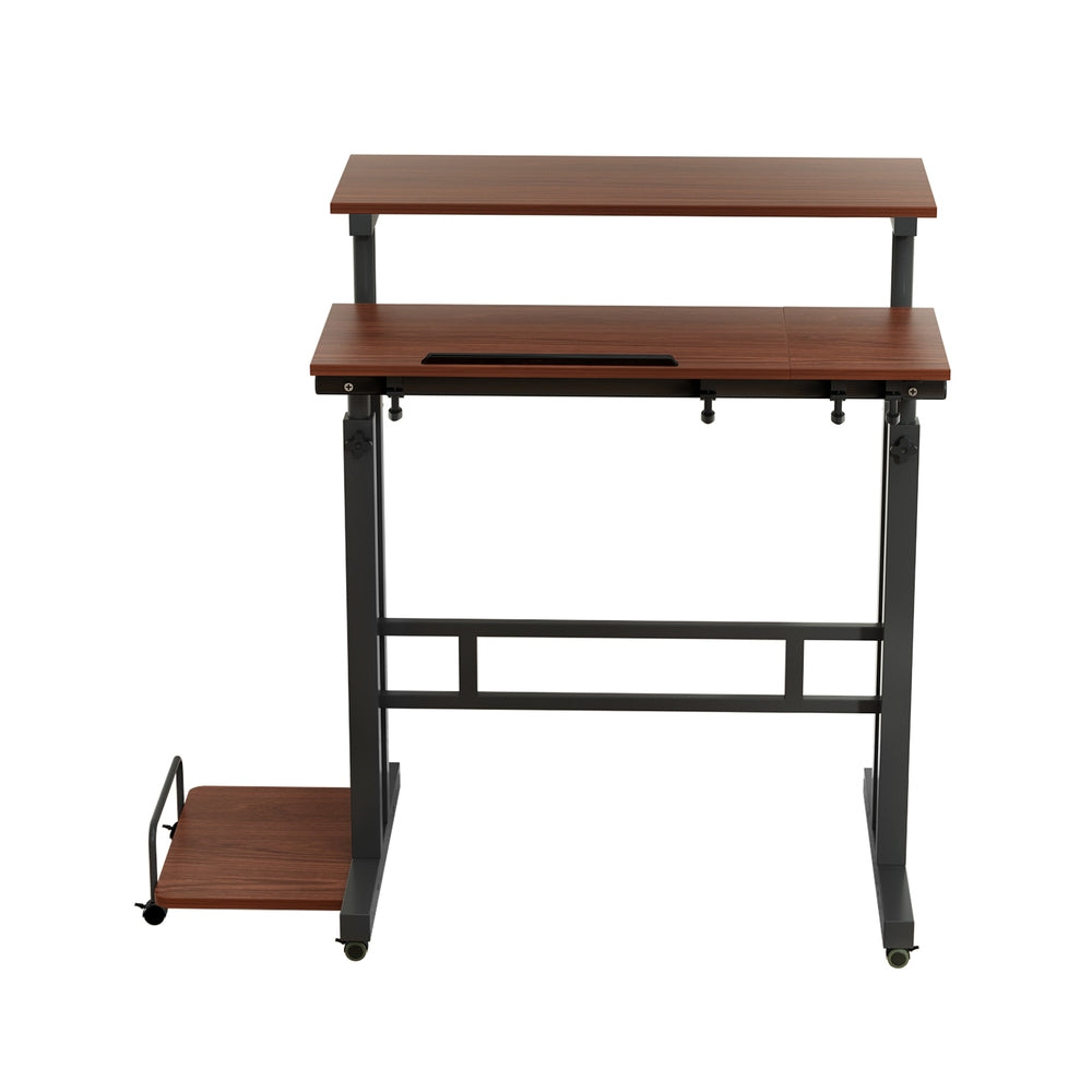 Artiss Twin Laptop Table Desk - Dark Wood