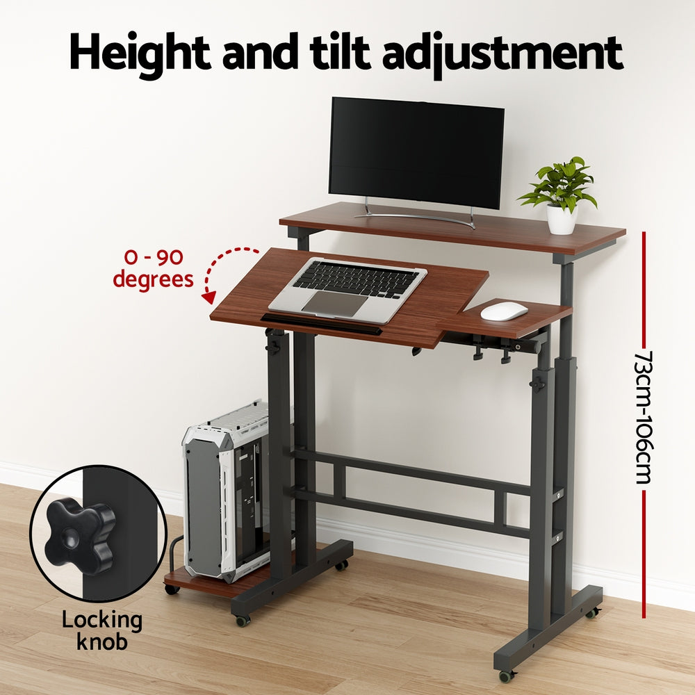 Artiss Twin Laptop Table Desk - Dark Wood