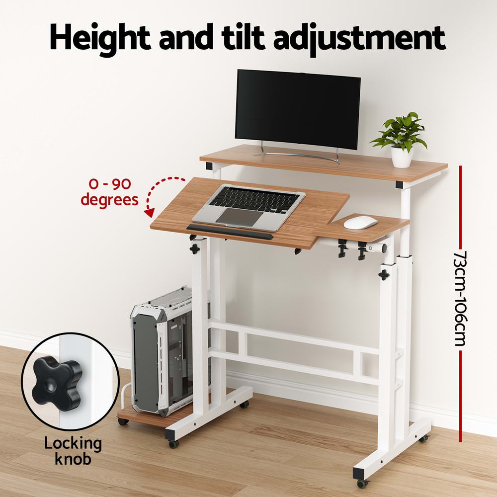 Artiss Twin Laptop Table Desk - Light Wood