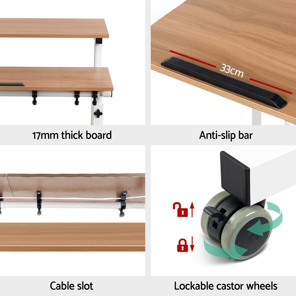 Artiss Twin Laptop Table Desk - Light Wood