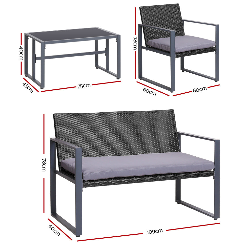 Gardeon 4pcs Outdoor Lounge Setting Sofa Set Garden Patio Table Chairs