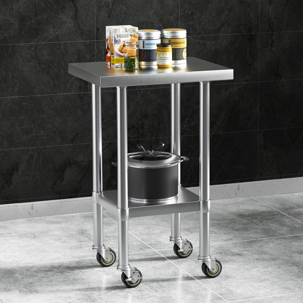 Cefito Stainless Steel Kitchen Benches Work Bench Wheels 61X46CM 430