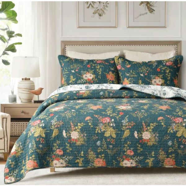 Winter Garden 100% Cotton Quilted 3 pcs Bedspread Coverlet Set Queen