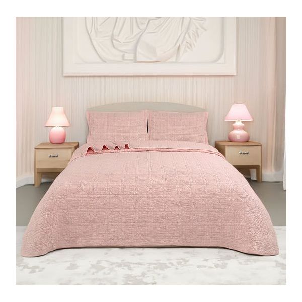 Crystal Rose 100% Cotton Quilted 3 pcs Bedspread Coverlet Set Queen