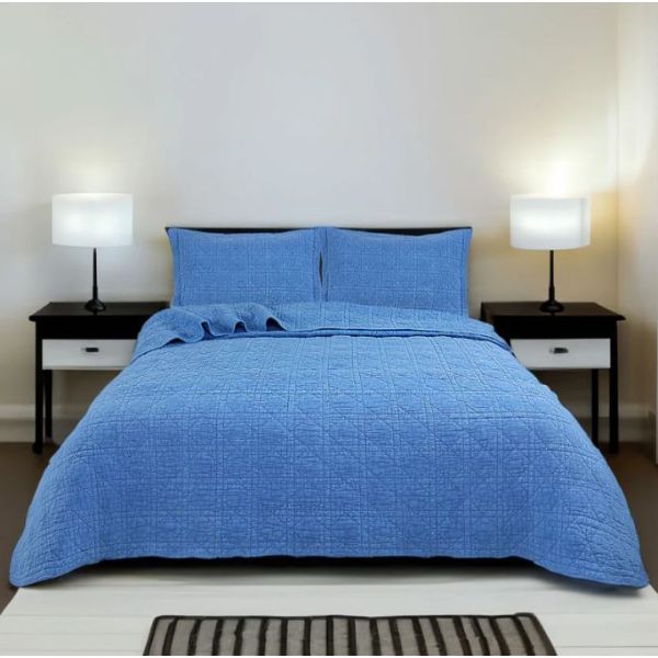 Blue Perennial 100% Cotton Quilted 2 pcs Bedspread Coverlet Set King Single