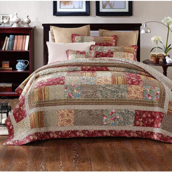 Broadway 100% Cotton Quilted 3 pcs Bedspread Coverlet Set Super King