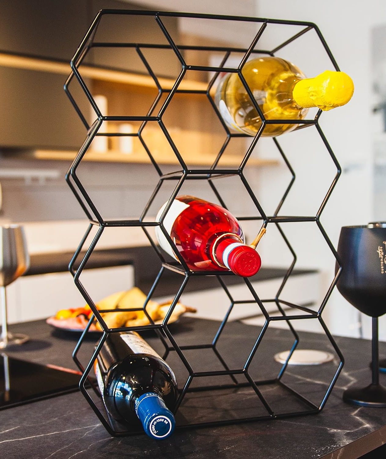 14 Bottle Freestanding Modern Metal Countertop Wine Rack Countertop