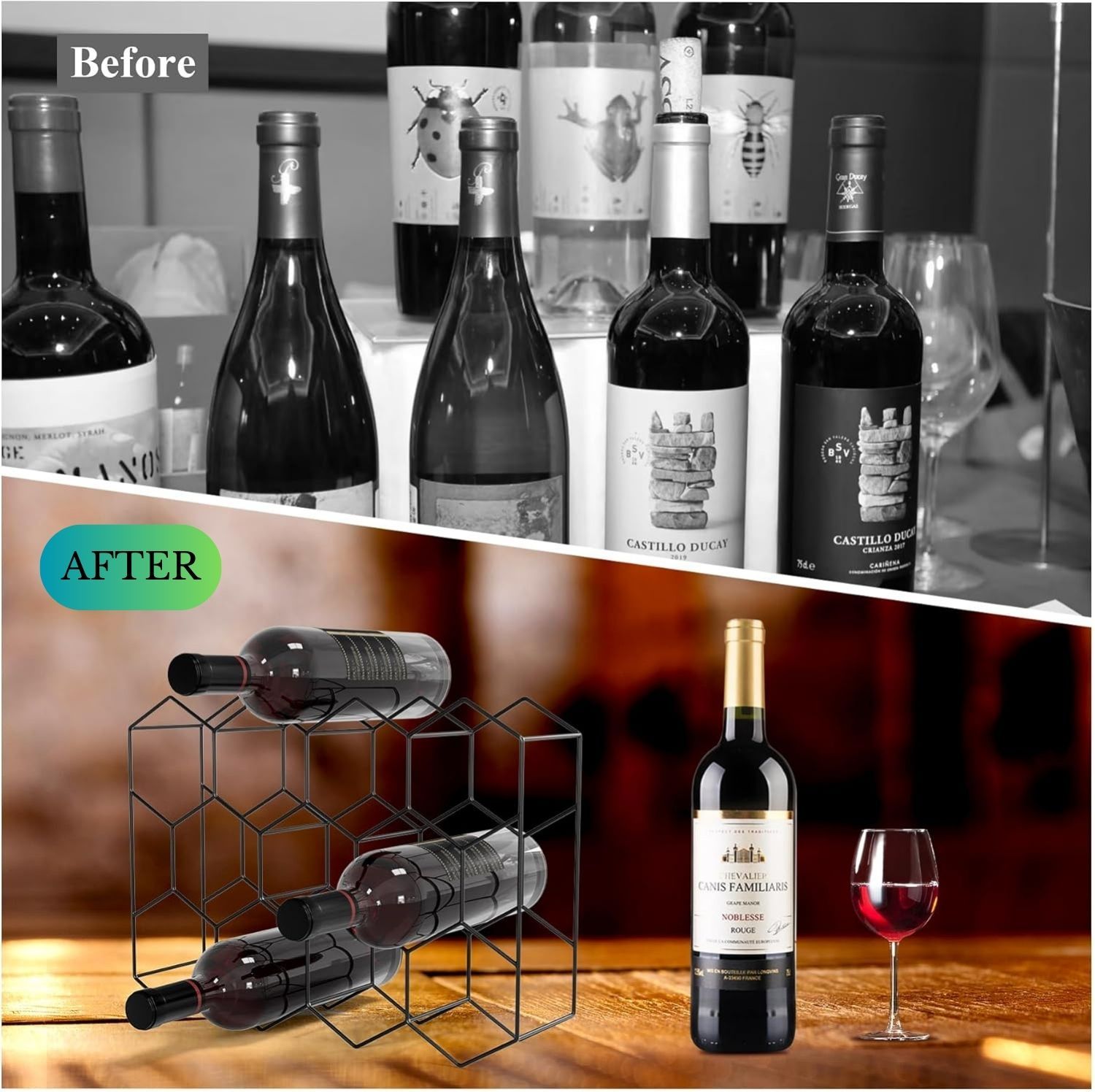 14 Bottle Freestanding Modern Metal Countertop Wine Rack Countertop