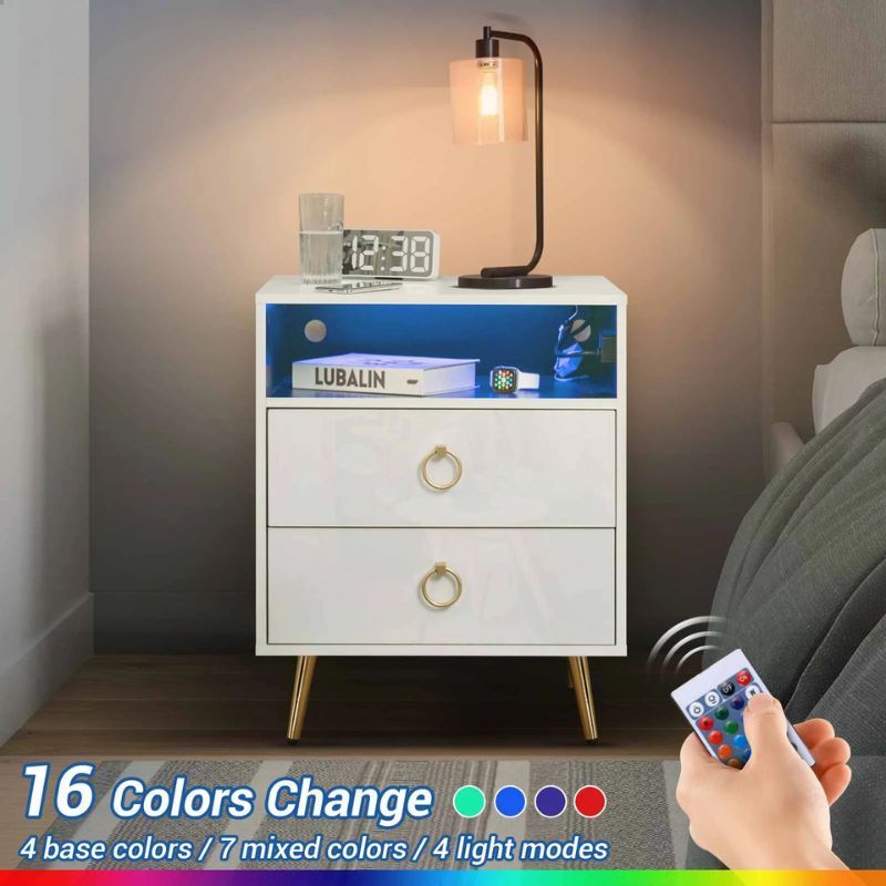 Amelia Modern LED Bedside table with USB and power socket White