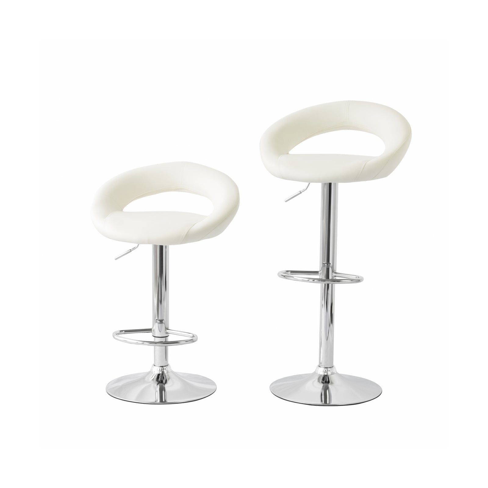 2 Curve Leather Barstools (White) w/ Adjustable Height, 78-99cm