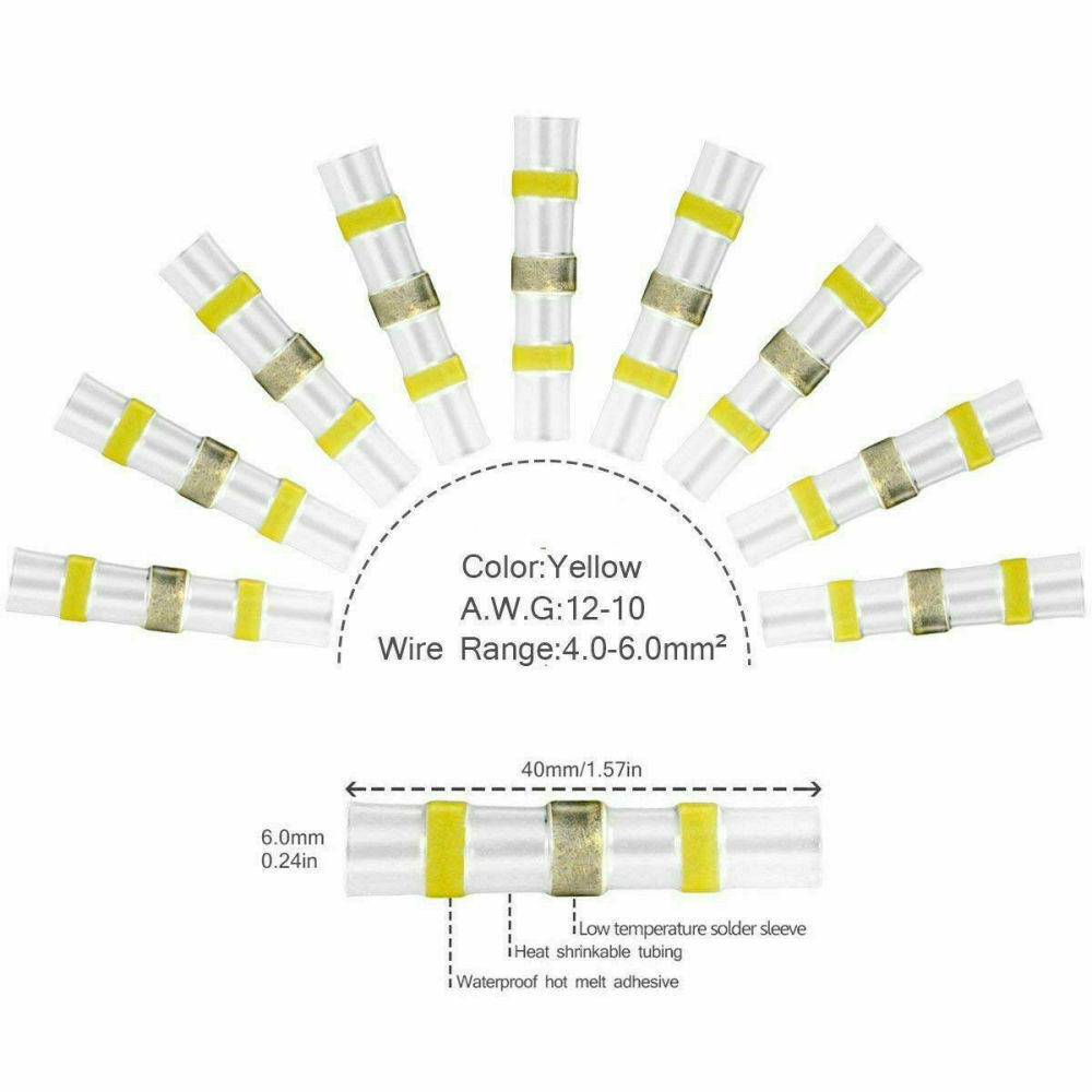 Solder Seal Sleeve Heat Shrink Butt Wire Connectors Terminals Waterproof