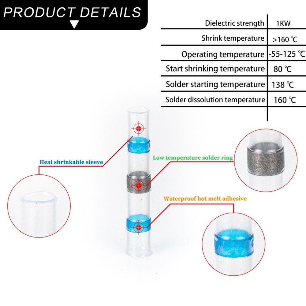 Solder Seal Sleeve Heat Shrink Butt Wire Connectors Terminals Waterproof