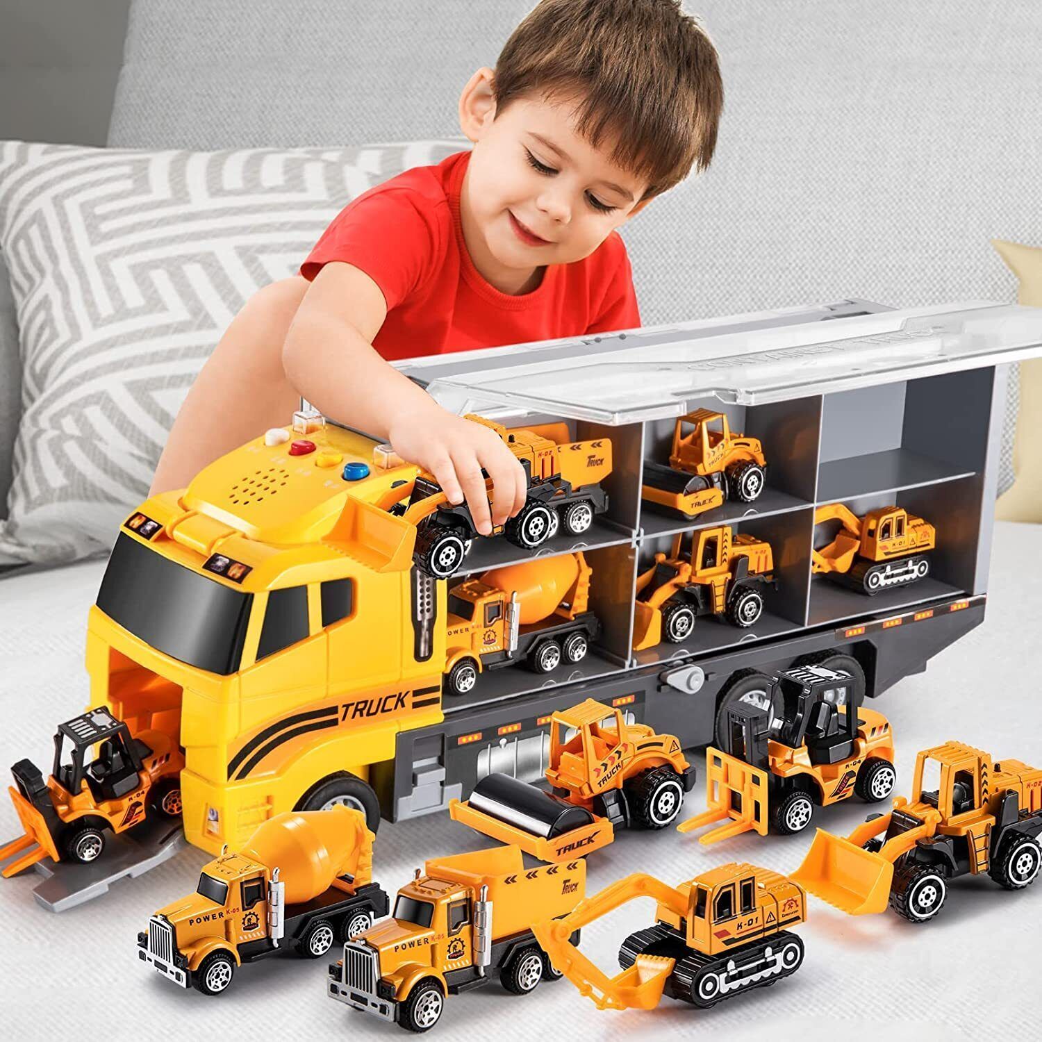 Toddler Toys Truck Carrier & 6 Mini Cars Play Set Transport Car Toy Lorry Kids