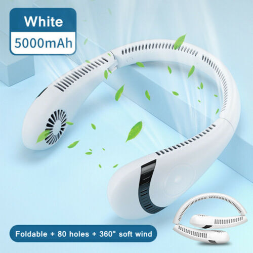 5000mAh Mini Neck Fan Bladeless Foldable Portable Quiet Rechargeable 360degree Cooler random color