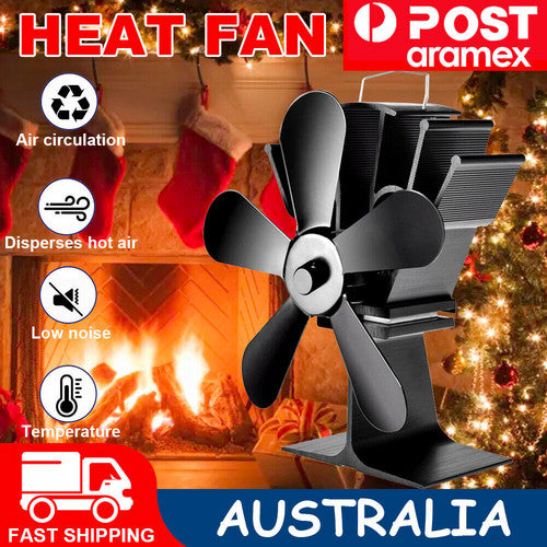 5 Blades Stove Fan Heat Powered Fireplace Accessory Wood Burning Stove Fan