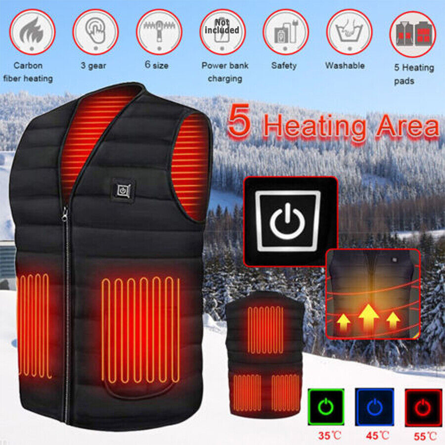 L Electric Vest Heated Jacket USB Thermal Warm Heat Pad Winter Body Warmer Unisex