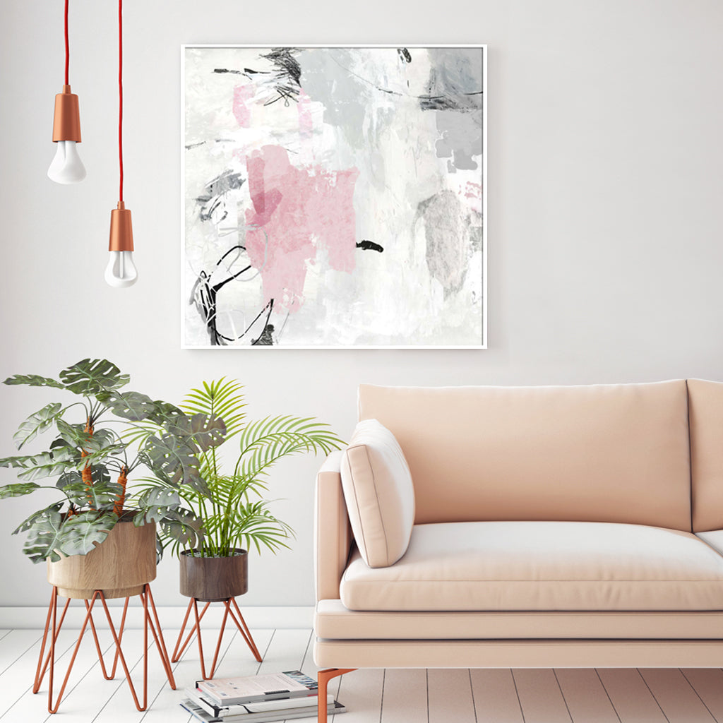 Wall Art 100cmx100cm Abstract Pink Grey 2 Sets White Frame Canvas