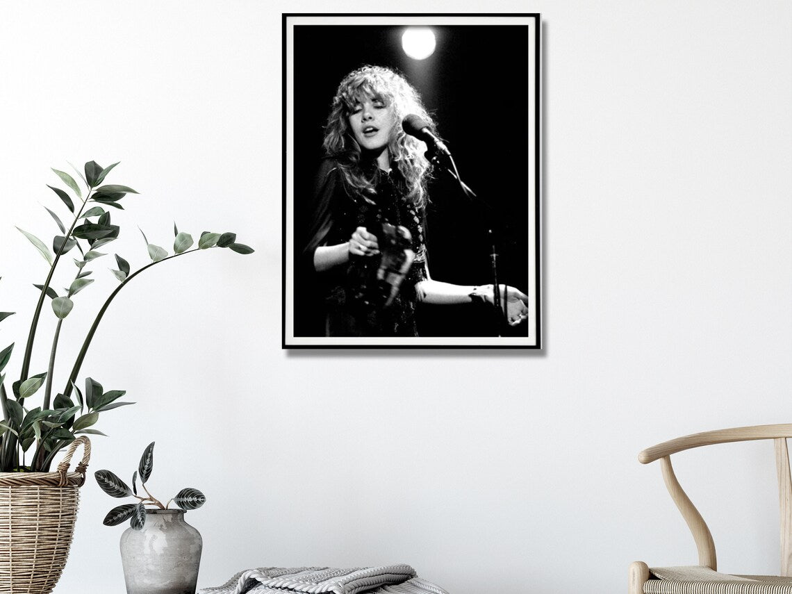 Wall Art 50cmx70cm Young Stevie Nicks in Concert Poster, Black Frame Canvas