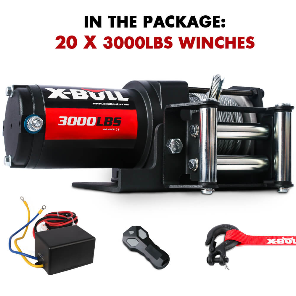 X-BULL Electric Winch 3000LBS 12V Steel Cable Wireless Remote ATV UTV 4WD BOAT 20 Units