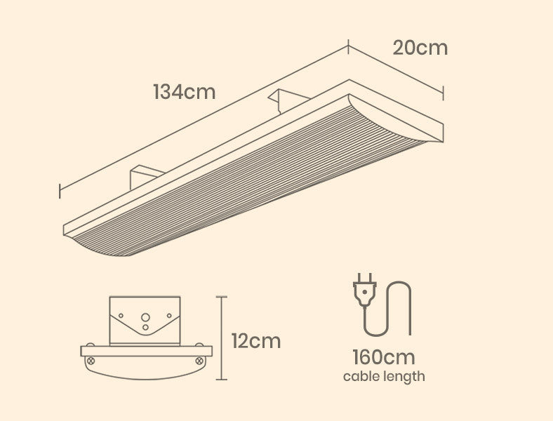 BIO Outdoor Strip Radiant Heater Alfresco 3200W Ceiling Wall Mount Heating Bar Panel