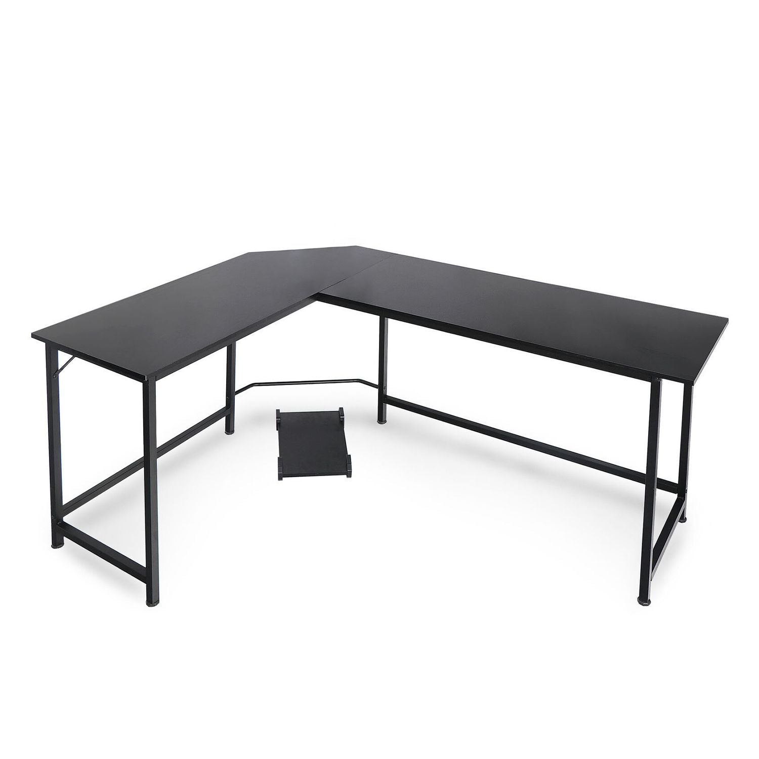 EKKIO L-Shaped Corner Computer Desk with CPU Stand (Black)