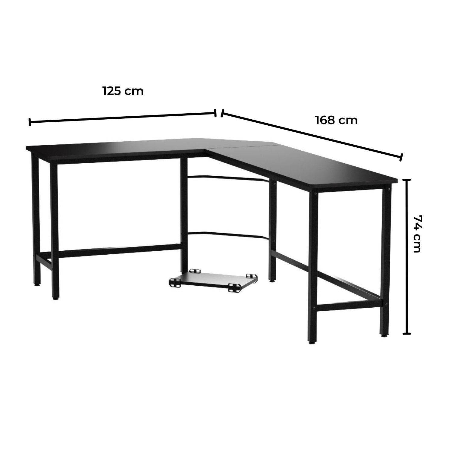 EKKIO L-Shaped Corner Computer Desk with CPU Stand (Black)