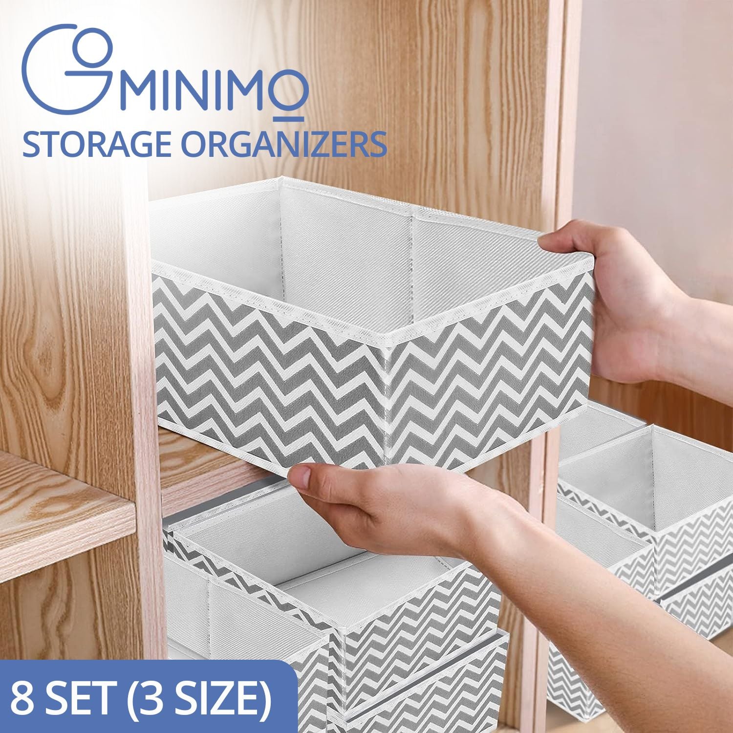 GOMINIMO 8 Set Foldable Clothes Storage Organizers in 3-Size (Stripe) GO-COZ-102-JX