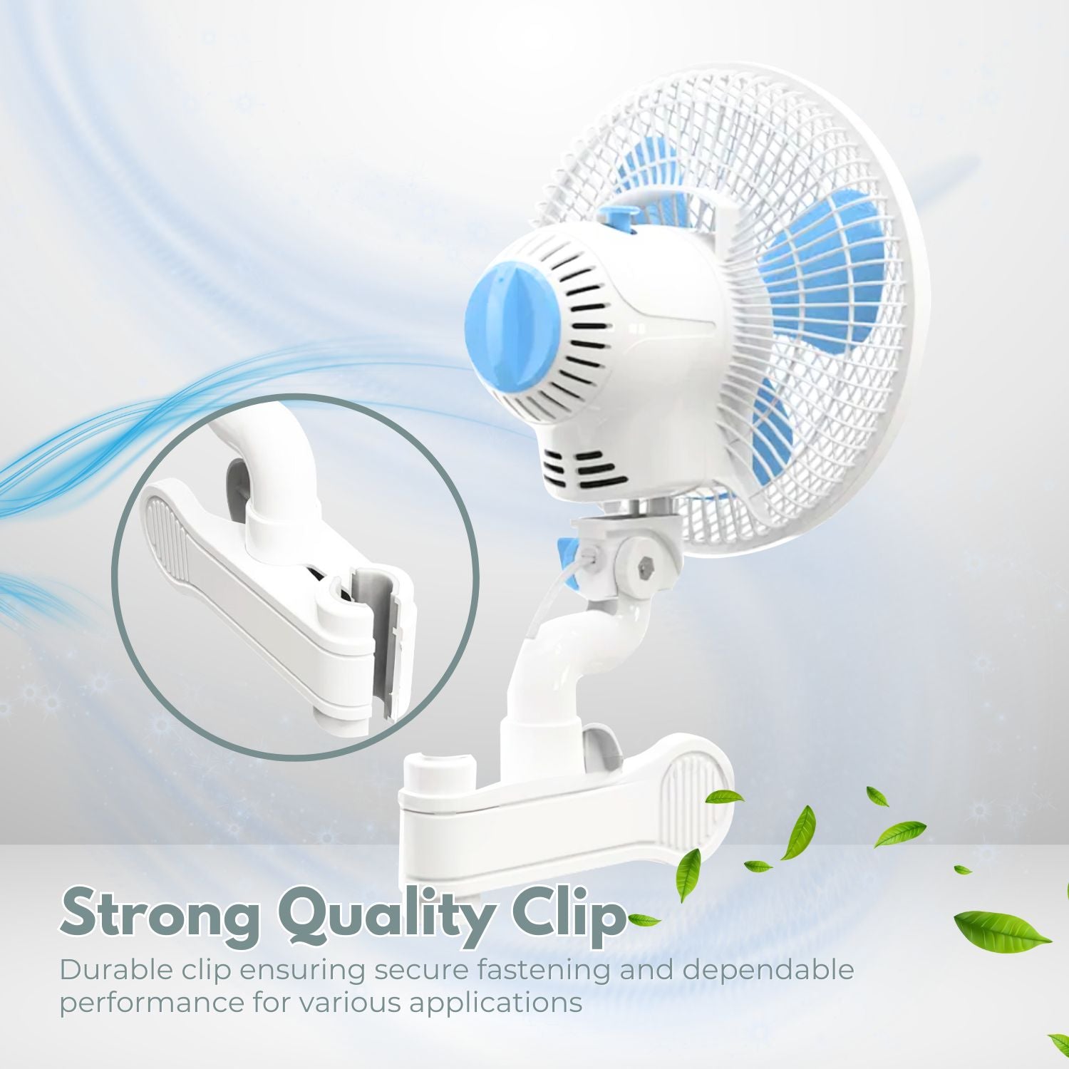 GOMINIMO Portable Oscillating Clip Fan With 2 Speed (White+Blue)GO-CF-102-YZ