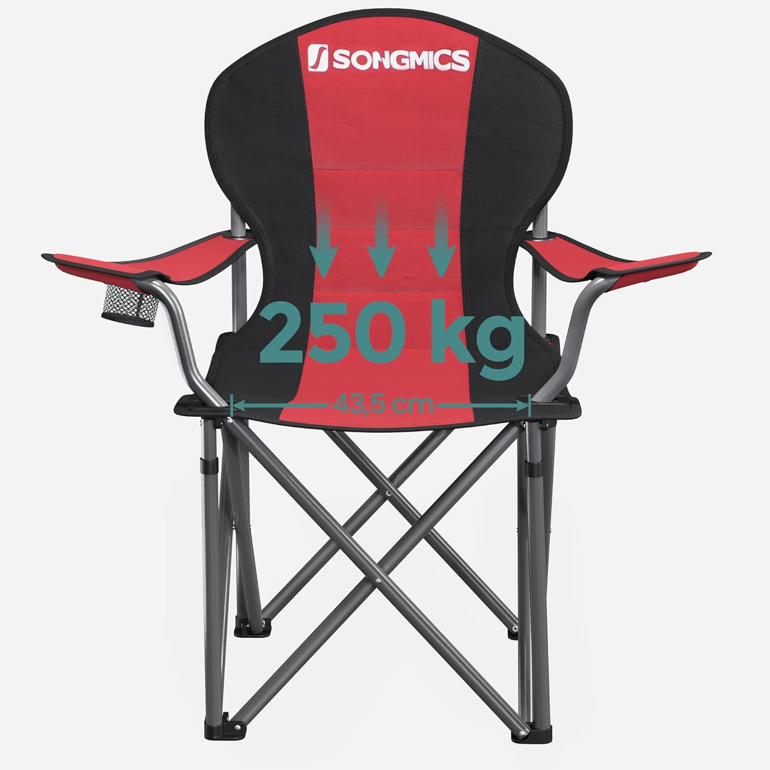 SONGMICS Folding Camping Chair with Bottle Holder Red and Black GCB06BK