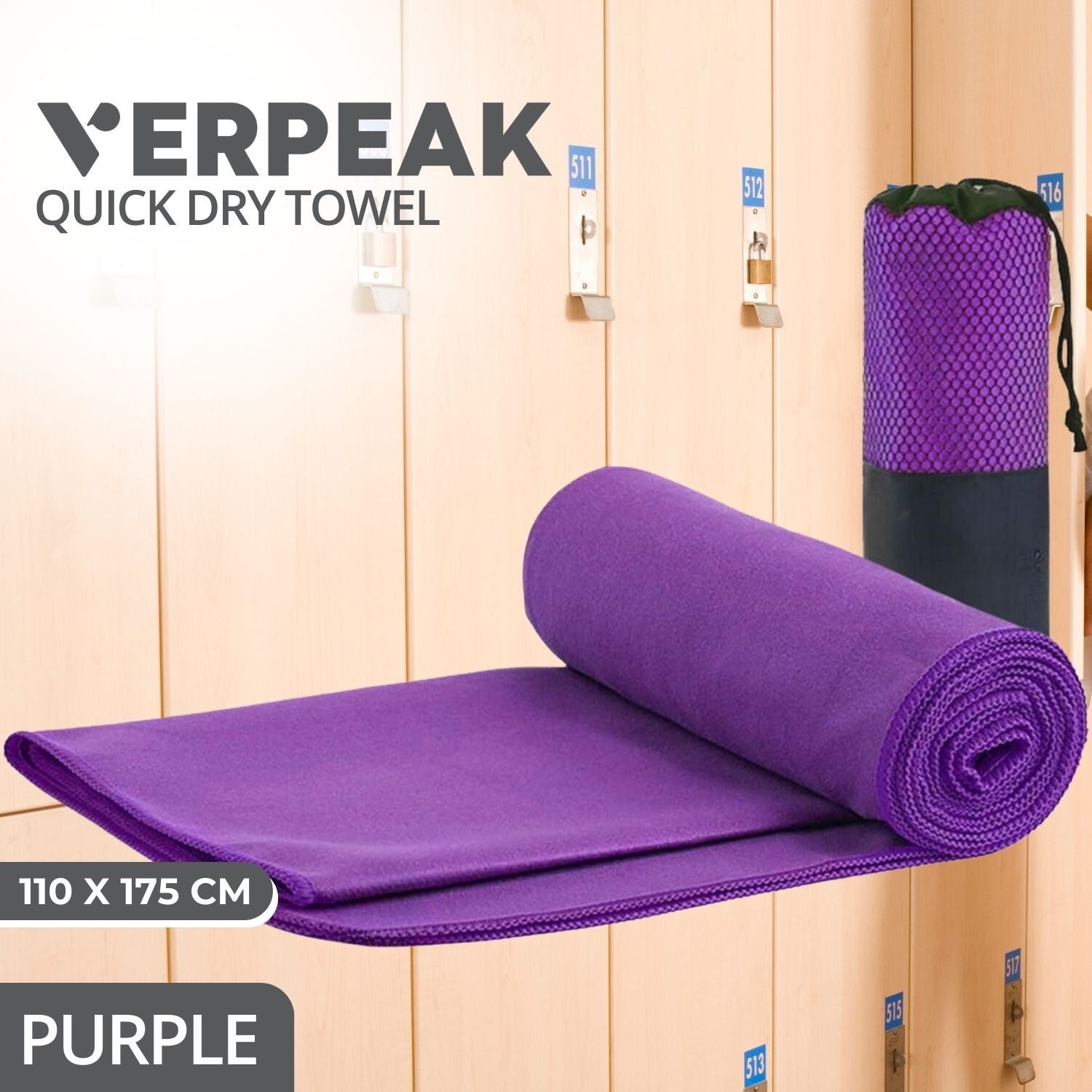 VERPEAK Quick Dry Gym Sport Towel 110*175CM (Purple)