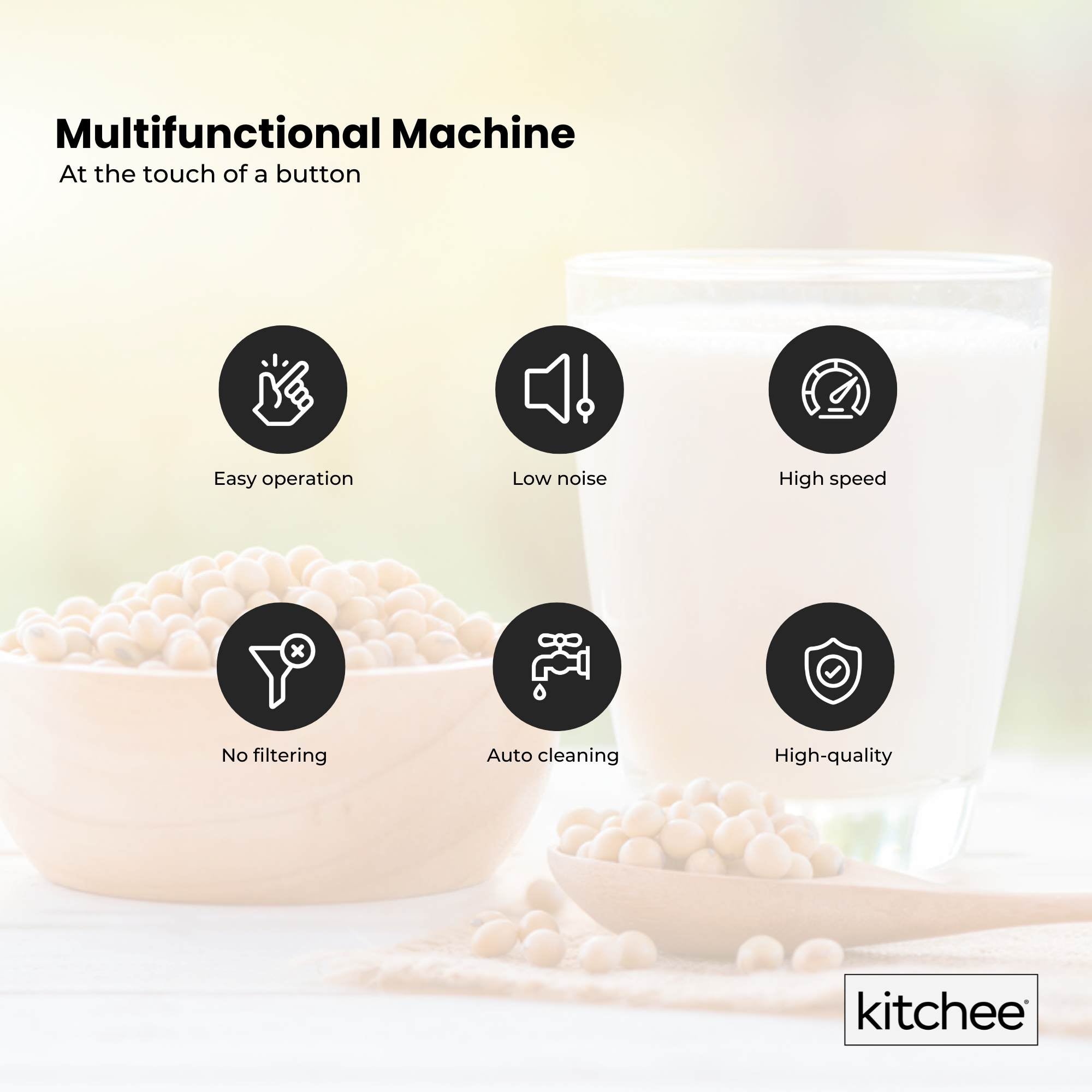 Electric Soy Bean Milk and Soup Maker Machine -Automatic Soya Almond Nut Blender