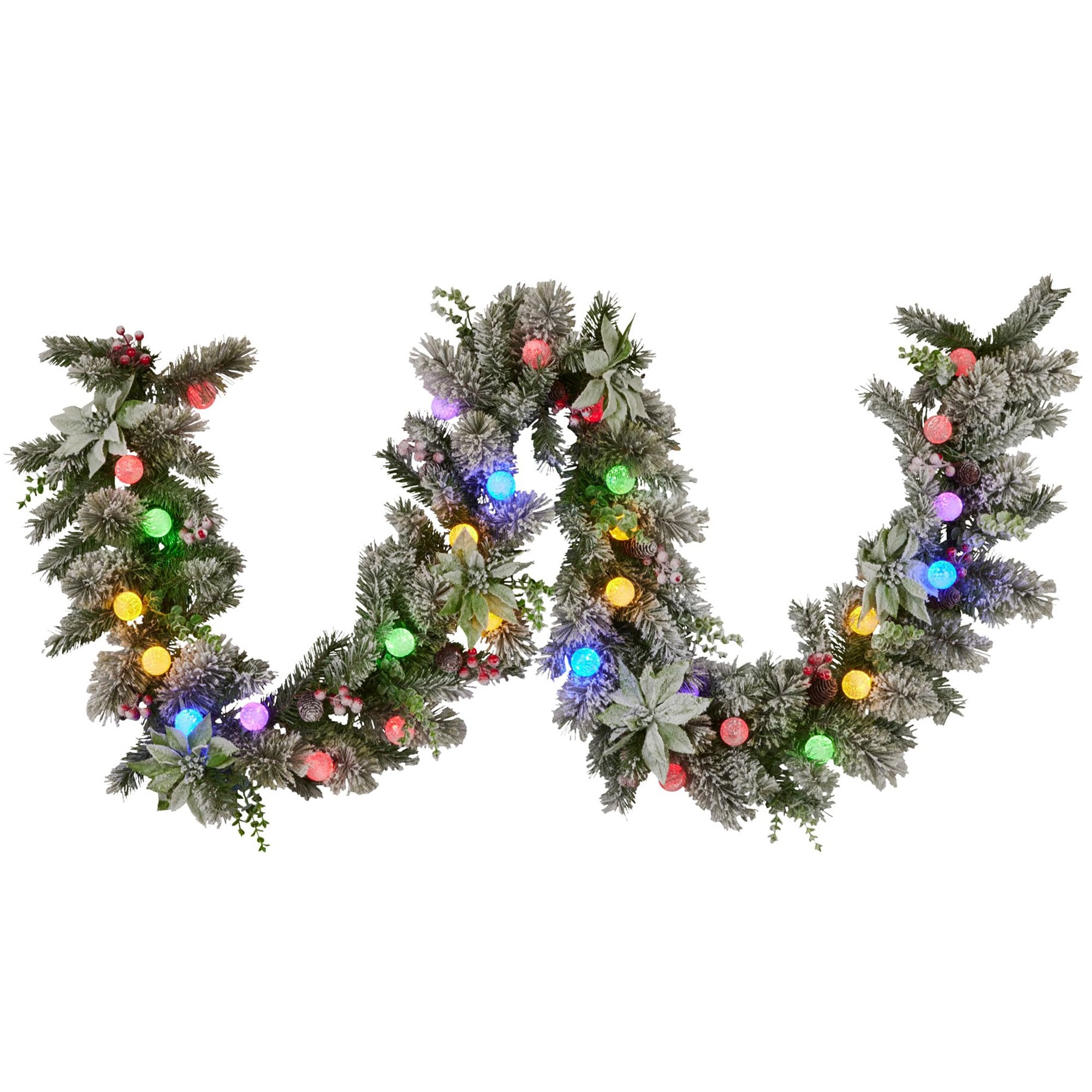 Swishmas 274cm Snowy Crown Pine Pre-Lit Multicolour Christmas Garland