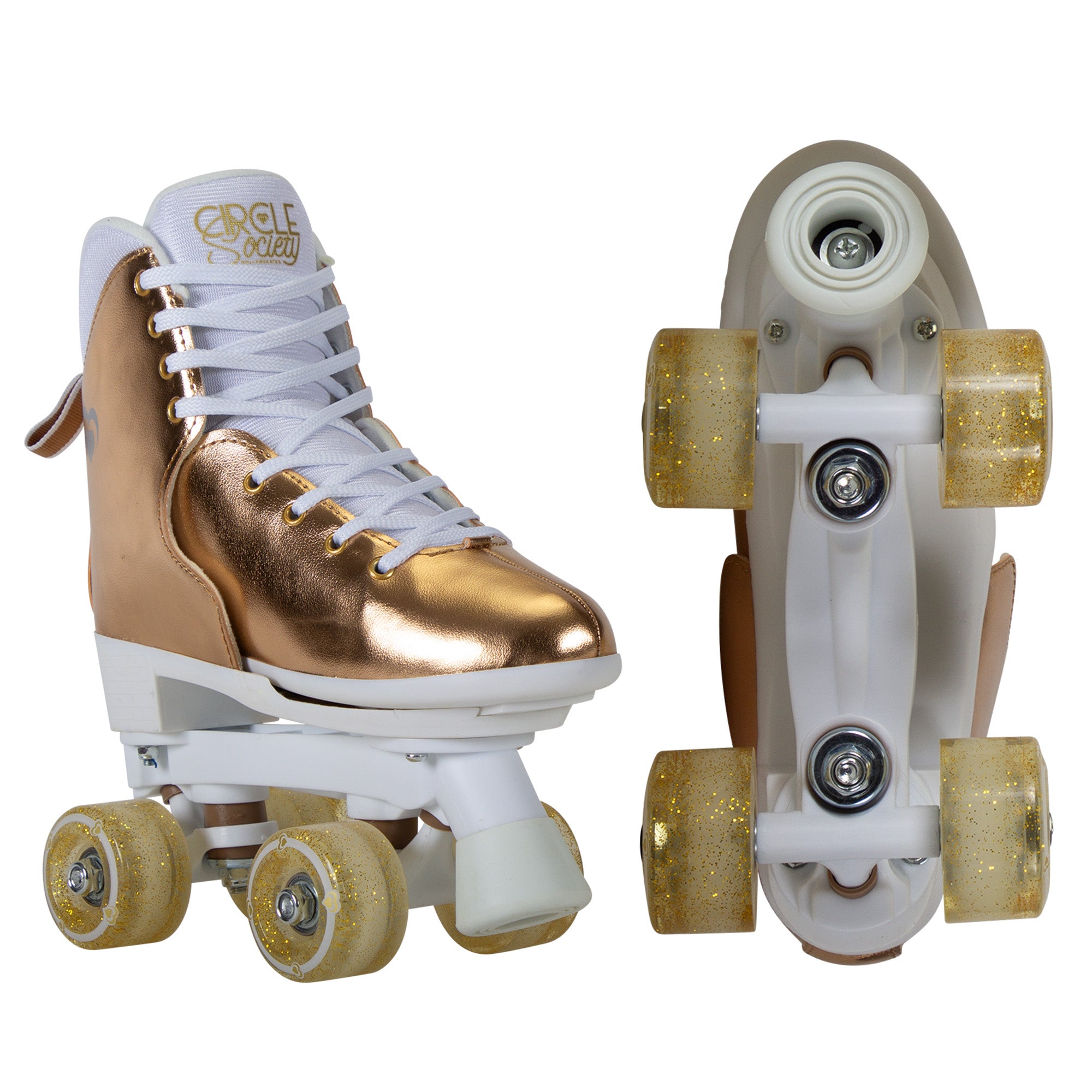 Circle Society Adjustable Quad Kids Roller Skates In Metallic Rose Gold