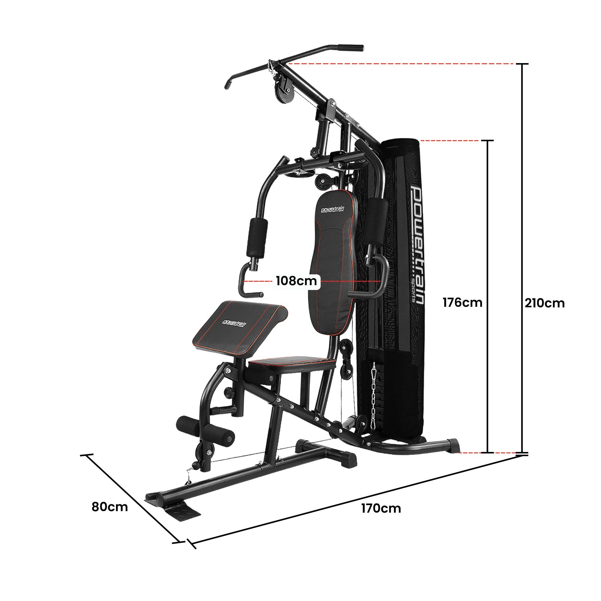 Powertrain Multi Station Home Gym With 68kg Weights Preacher Curl Pad