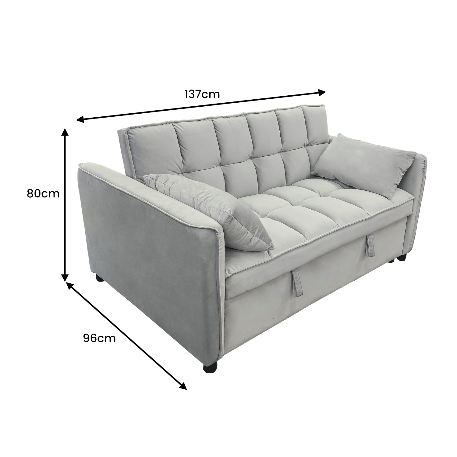 Sarantino Quincy 2-Seater Velvet Sofa Bed in Dark Grey with Wooden Frame and Tufted Design - Light Grey