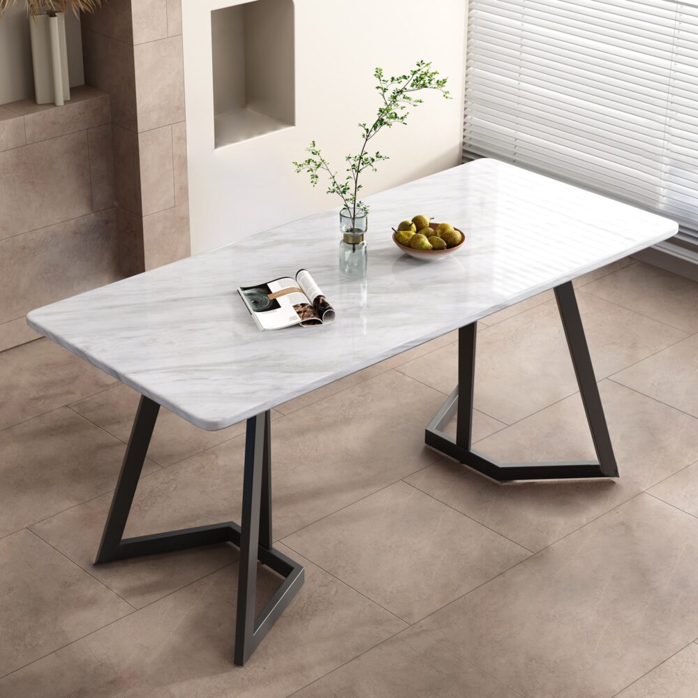 Rectangular Marble-Effect Table