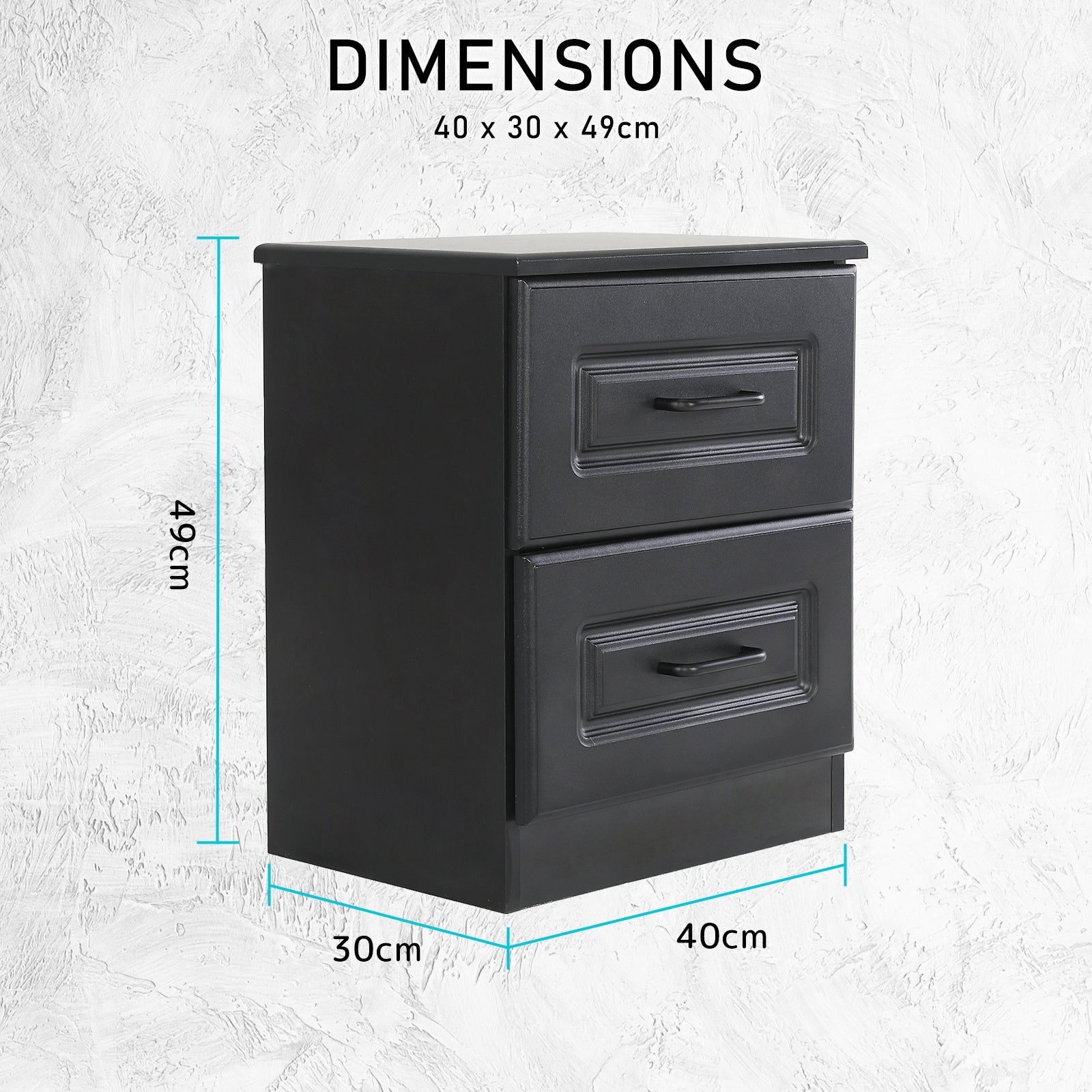 2X Bedside Table Side Storage Cabinet Nightstand Bedroom 2 Drawer KEVA BLACK